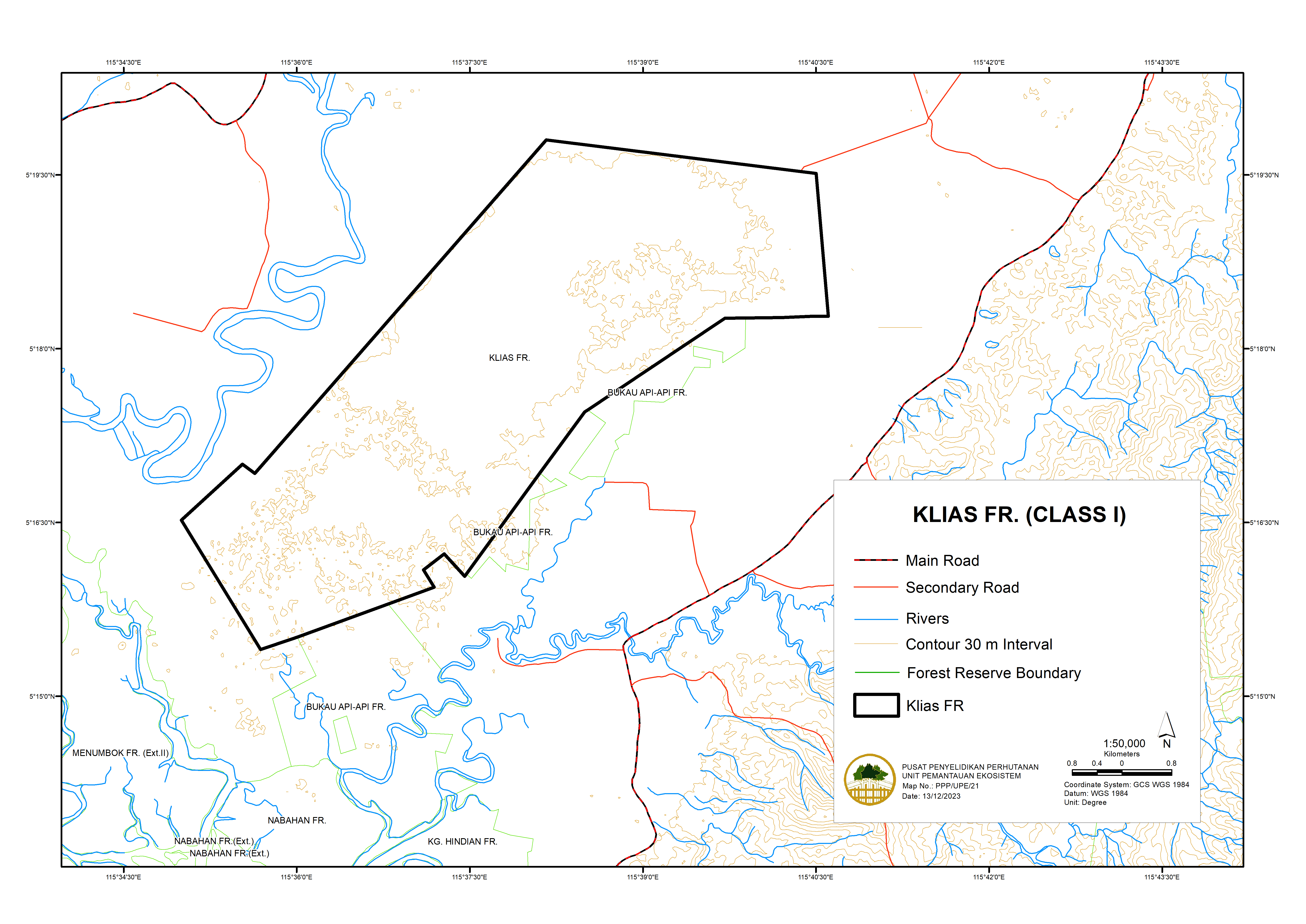 Figure 1: Topography and drainange map of Klias FR